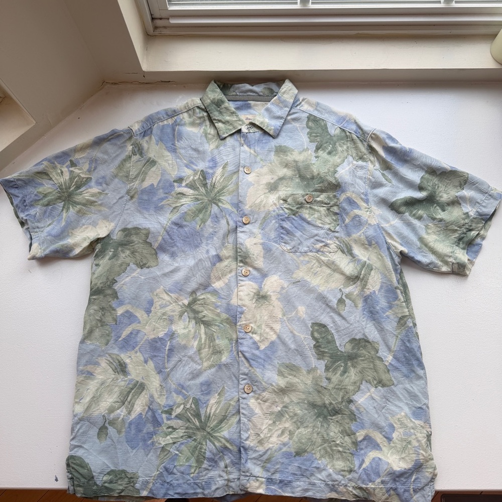 Tommy Bahama Men’s 100% Silk Floral Original Fit Short Sleeve Polo Large